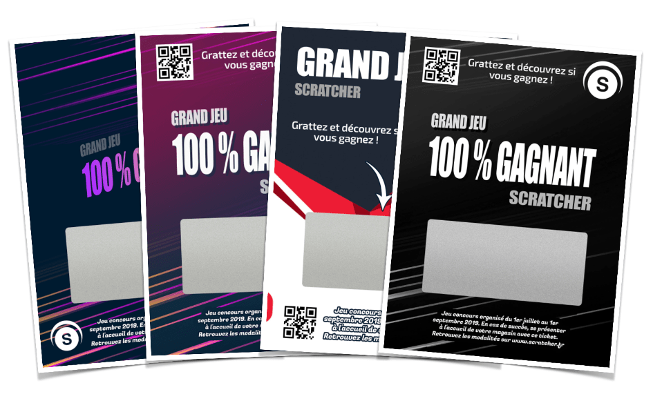 #<Template:0x00000000063d0a80> Les tickets à gratter taille L portrait contiennent une zone à gratter rectangulaire sur des cartes au format 70x104mm portrait pour dissimuler l'ensemble des messages cachés de votre choix. Différentes variantes peuvent être personnalisées.