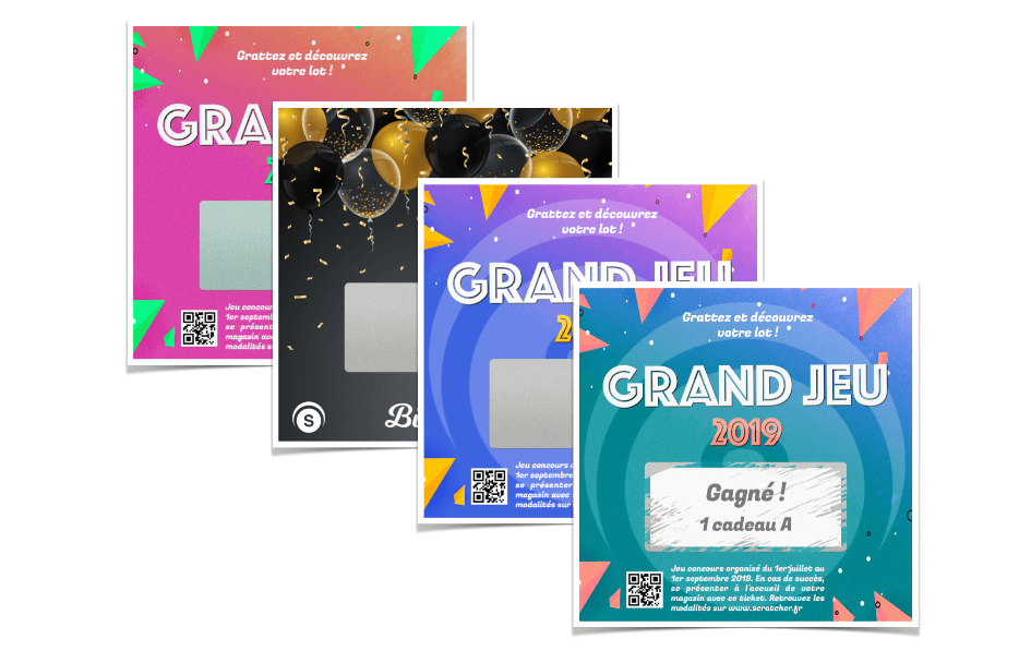 #<Template:0x00007f379cee25e8> Les tickets à gratter taille M2 contiennent une zone à gratter rectangulaire à dévoiler par le grattage sur des cartes au format 85x82mm pour dissimuler l'ensemble des messages cachés de votre choix. Différentes variantes peuvent être personnalisées.