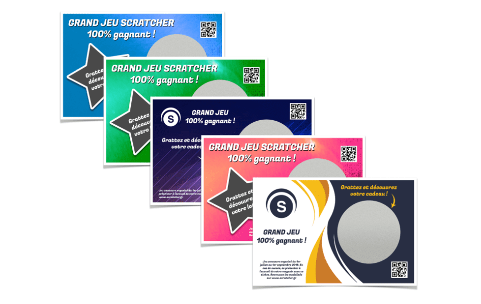 #<Template:0x00007f1b6310b7d0> Les tickets à gratter Primo® paysage avec rond à gratter contiennent une grande zone à gratter ronde sur des cartes au format carte de visite paysage pour dissimuler l'ensemble des messages cachés de votre choix. Différentes variantes peuvent être personnalisées.