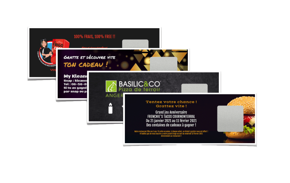 #<Template:0x00007f1b63da5db0> Les tickets à gratter Nano® permettent aux joueurs de découvrir un lot dissimulé sous un petit carré à gratter sur une carte de la taille 85mm x 30mm. C'est le ticket idéal pour les opérations marketing massives à faible coût. Leur graphisme et les messages cachés sont librement paramétrables sur le configurateur.